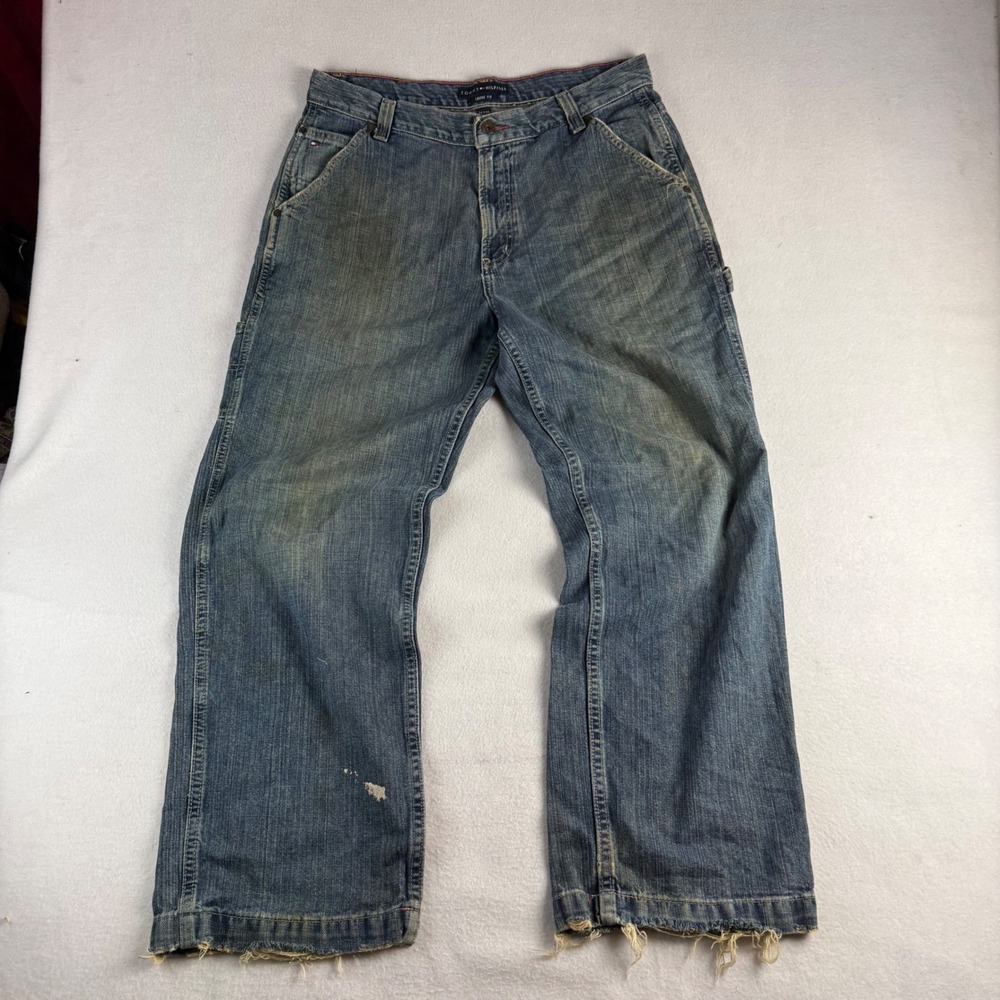 Tommy Hilfiger Mens‎ Loose Fit Carpenter Jeans Blue Distressed Workwear 34x30